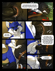 anal anal_sex anthro anus ass balls black_penis bondage bound canine clenched_teeth collar comic dialogue dinosaur erection fox fur hybrid male male_only mammal multiple_males nik_(sonicfox) nox_(sonicfox) open_mouth penetration penis reptile scalie sex sonicfox teeth wfa wolf yaoi rating:Explicit score:25 user:bot