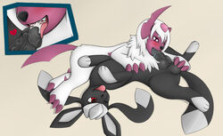  absol cum fellatio feral glaceon knot lying male natetheglaceon nintendo oral penis pokemon purple_eyes red_eyes saliva sex shiny shol simple_background swallowing teeth tongue video_games yaoi zeonart  rating:explicit score: user:bot