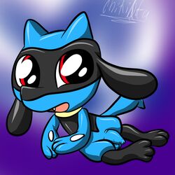 1boy 2015 blue_fur chibi chikiota feral fur happy male male_only nintendo open_eyes penis pokemon red_eyes riolu solo testicles video_games rating:Explicit score:0 user:bot