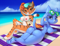 2015 anthro ass beach blanket blue_eyes blue_fur breasts crossover eyewear feline female fur furry kung_fu_panda mammal master_tigress nicole_watterson nipples nude orange_eyes pussy sea seaside stripes sunglasses the_amazing_world_of_gumball thefuckingdevil tiger water rating:Explicit score:118 user:bot