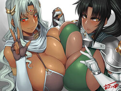 2girls angry armor big_breasts breast_press breasts daniella_(sennen_sensou_aigis) dark-skinned_female dark_skin huge_breasts mirabell_bell multiple_girls muscular_female naughty_face obui seductive seductive_smile sennen_sensou_aigis smile symmetrical_docking tagme taimanin_(series) taimanin_asagi taimanin_asagi_battle_arena v rating:Questionable score:256 user:Marcerner