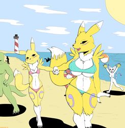 2015 anthro areola balls beach big_breasts bikini blush breasts canine digimon erect_nipples female flaccid fox gatomon group guilmon huge_breasts male mammal mature_female mother_and_daughter nipples nude parent penis pubes pussy renamon scalie seaside skimpy slashysmiley sweat swimsuit underboob undressing rating:Explicit score:69 user:bot