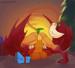 2015 anthro anus ass ass_up bat bellafray breasts christmas christmas_tree claws dieselbrain exposed female fluffy from_behind fur furry gift hi_res holidays holly_(plant) mammal multicolored_fur muscular orange_fur plant plump_labia pussy rear_view red_fur tree two_tone_fur wings rating:Explicit score:32 user:bot