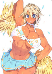 1girls abs blonde_hair blue_eyes blush breasts cheerleader choker cleavage dark-skinned_female dark_skin female female_only large_breasts muscular_female navel original sela_(sela_god) sela_god short_hair skirt solo standing sweat thigh_gap underboob white_background wristband rating:Questionable score:155 user:chooped