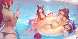 4girls ahri animal_ears anklet armlet ass barefoot bikini black_hair blue_hair breasts bubble bubble_gum choker cleavage color feet female hair instant-ip jewelry large_breasts league_of_legends lollipop long_hair looking_back lulu_the_fae_sorceress miss_fortune open_mouth ponytail pool pool_party_lulu pool_party_series red_hair riot_games short_hair sona_buvelle tail thigh_strap tied_hair twintails vastaya yellow_eyes yordle rating:Safe score:231 user:chooped