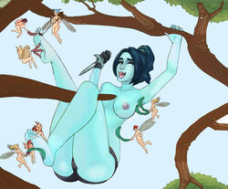 6+girls 9girls barefoot black_hair blonde_hair blue_hair blue_skin breasts dagger dota_2 fairy feathers feet female flying green_eyes laughing mound_of_venus multiple_boys multiple_girls navel nipples nude open_mouth panties partially_clothed phantom_assassin red_hair smile soles tickled tickling tickling_feet topless weapon wings rating:Questionable score:21 user:kabamf