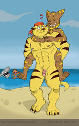 2013 anthro ash_(kiriyama1084) balls beach biceps big_muscles carrying chance_furlong feline fish fur furry furry_only group jake_clawson lombax male male_only mammal marine multiple_males muscular muscular_male navel nipples nude outside penis piggyback rthur seaside shark smile swat_kats video_games rating:Explicit score:2 user:bot