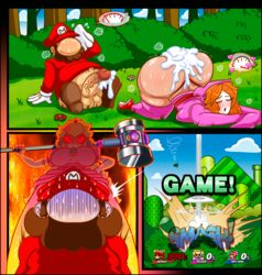 1boy 2girls after_sex all_fours angry ass bottomless caught closed_eyes comic cum_on_ass english_text female gigantic_ass hammer huge_ass human interspecies kogeikun male mario mario_(series) multiple_girls nintendo princess_peach shy_gal straight super_mario_bros. super_smash_bros. tools top-down_bottom-up video_games rating:Explicit score:229 user:bot