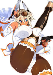 1girls blonde_hair blue_eyes breasts cameltoe dark-skinned_female dark_skin dual_wielding female female_only gun large_breasts leg_up leotard muscular_female original pantyhose sela_(sela_god) sela_god short_hair solo sunglasses thighhighs weapon rating:Questionable score:43 user:chooped