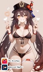  ai-generated aiart_anim bikini breasts enjoying genshin_impact highres hu_tao_(genshin_impact) large_breasts non-web_source patreon swimsuit v  rating:safe score: user:bot