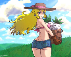 akairiot ass blonde_hair blue_eyes daisy_dukes earrings female female_only fully_clothed gloves hat human long_hair mario_(series) nintendo outdoors princess_peach short_shorts shorts solo standing super_mario_bros._2 turnip rating:Safe score:139 user:chooped