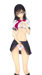 black_eyes black_hair blush bra breasts female glasses highres long_hair looking_at_viewer murakami_suigun navel original panties pantyshot parted_lips pleated_skirt school_uniform serafuku shirt_lift skirt skirt_lift smile solo underwear white_bra white_panties rating:Questionable score:71 user:Miss_Vulf