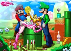 1girls 2boys animated ass beer belt bent_over blonde_hair blue_eyes bodysuit boots bottle breast_press breasts breasts_out clothed clothing deepthroat doggy_style double_penetration drunk facial fellatio female footwear from_behind full_body gloves hair_pull handwear high_heels human jumpsuit licking luigi male mario mario_(series) mario_kart mmf_threesome multiple_boys nintendo open_mouth oral outdoors pale_skin penis piranha_plant ponytail ponytail_hold princess_peach prostitution sex sky smaller_male spitroast standing straight super_mario_bros. tekuho threesome tied_hair tight_clothing tongue tongue_out vaginal rating:Explicit score:263 user:chooped