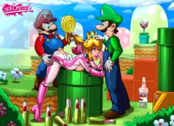 1girls 2boys animated ass beer bent_over blonde_hair blue_eyes bodysuit boots bottle breast_press breasts clothed clothing doggy_style double_penetration drunk facial fellatio female from_behind full_body gloves hair_pull high_heels human licking luigi male mario mario_(series) mario_kart mmf_threesome multiple_boys nintendo open_mouth oral outdoors penis piranha_plant ponytail ponytail_hold princess_peach prostitution sex sky smaller_male spitroast standing straight super_mario_bros. tekuho threesome tied_hair tight_clothing tongue tongue_out rating:Explicit score:185 user:chooped