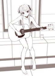 feet flat_chest guitar instrument long_hair monochrome nude pussy quiz_magic_academy shalon sitting yada_ei rating:Questionable score:5 user:bot