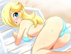 ass bikini blonde_hair blue_eyes blush cameltoe female female_only human konpeto mario_(series) nintendo open_mouth princess_rosalina solo sweat rating:Questionable score:188 user:mm5495