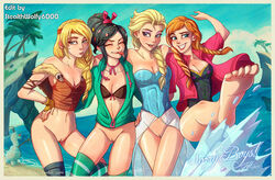 4girls anna_(frozen) astrid_hofferson bangs barefoot beach black_hair blonde_hair blush bottomless bra braid breasts cleavage closed_eyes corset crossover disney disney_princess dreamworks elsa_(frozen) english_text eyelashes eyeshadow feet female female_only fingerless_gloves frozen_(film) gloves hair_ornament hairband half-closed_eyes hand_on_hip hoodie how_to_train_your_dragon human innie_pussy jacket large_breasts lipstick looking_at_viewer medium_breasts multiple_females navel necklace olaf_(frozen) open_clothes open_shirt palm_tree partially_clothed ponytail pussy ralph_breaks_the_internet random_roodles red_lipstick seaside shaved_pussy shirt single_braid sisters smile soles standing text thighhighs tied_hair toes tongue tongue_out twin_braids vanellope_von_schweetz water wide_image wreck-it_ralph rating:Explicit score:231 user:SolemnTagger