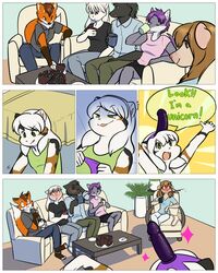 anthro balu_blackcat blush breasts cake canine clothed clothing comic dildo embarrassed feline female food fox fur hair interspecies jess_(teckly) male mammal mouse multiple_scenes nikki_blackcat open_mouth rodent saucy sex_toy sitting smile strap-on werefox_(character) wolf rating:Explicit score:5 user:bot