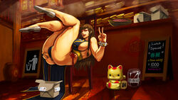 breasts brown_hair capcom chun-li chun-li_(battle_ouffit_sfv) clothed dress female female_only huge_breasts human inviting legs_up leotard long_hair make-up pussy_juice restaurant shoes sideboob sitting smile solo street_fighter v xxoom rating:Questionable score:141 user:chooped