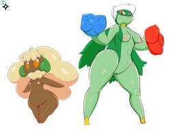 breasts cotton duo female flat_chested flora_fauna flower immortalstar nintendo nipples nude orange_eyes plant pokemon pokemorph pussy red_eyes roserade smile whimsicott wide_hips rating:Explicit score:19 user:bot