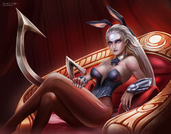 1girls alternate_costume badcompzero bowtie breasts bunny_costume bunny_ears bunnygirl bunnysuit corset detached_collar diana_(league_of_legends) eyeliner eyeshadow female gauntlets league_of_legends lipstick makeup pantyhose silver_hair solo strapless_leotard rating:Safe score:68 user:metalizer