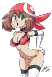 1girls :o bandana bigdeadalive bikini breasts brown_hair cleavage collar female gloves green_eyes human human_only may_(pokemon) navel nintendo pokemon short_hair solo rating:Questionable score:93 user:Freezer88