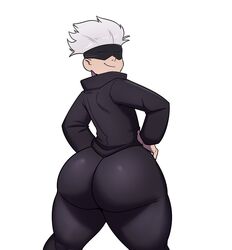 1boy 2024 ass ass_focus back_view big_ass big_butt blindfold blindfolded butt butt_focus fully_clothed goldeneyensfw grey_hair human jujutsu_kaisen looking_back male male_only rear_view satoru_gojo simple_background smile solo standing thick_thighs white_background rating:Questionable score:14 user:Meer