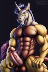  ai_generated anthro bagheera682 big_balls big_penis cock discord_(mlp) dragon humanoid_genitalia humanoid_penis looking_at_viewer muscular muscular_anthro muscular_male my_little_pony my_little_pony_friendship_is_magic penis pinup sexy_pose solo_male  rating:explicit score: user:bagheera682