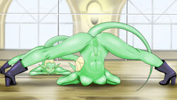 background blonde_hair boots breasts double_trouble futa_only futanari green_skin jack-o_pose jackochallenge keithink mirror penis she-ra_and_the_princesses_of_power tail wooden_floor rating:explicit score: user:keithink