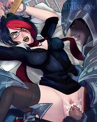 academy_series black_hair blue_eyes blush clothed_sex clothing cum cum_in_pussy cum_inside female fiora_laurent glasses handcuffs headmistress_fiora league_of_legends male open_mouth pencil penetration penis pussy restrained ruler sex short_hair skirt skirt_lift solo_focus spread_legs talon_du_couteau thighhighs vaginal_penetration velvetqueenh rating:Explicit score:70 user:bot