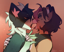  2boys anthro blush cat_ears catboy claws femboy femboydom french_kiss fully_clothed furry goth kissing koks_uker lion red_eyes saliva smiling  rating:questionable score: user:koks_uker