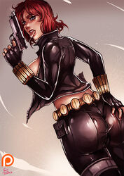 1girls ass ass_grab avengers big_ass black_widow_(marvel) bodysuit breasts breasts_out dat_ass female female_only fingerless_gloves fit fit_female gun human human_only jacket kachima large_breasts light-skinned_female light_skin lips lipstick makeup marvel marvel_comics nail_polish natasha_romanoff open_clothes red_hair red_lips red_lipstick shiny_suit sideboob solo tight_clothing tongue tongue_out unzipped unzipped_bodysuit voluptuous weapon rating:Questionable score:179 user:Bart