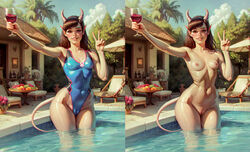  1girls ai_generated d.va devil devil_horns devil_tail horn horns kejma-kensiro looking_at_viewer multiple_images nipple_bulge nipples nipples_visible_through_clothing nude nude_female overwatch overwatch_2 plump_labia pointy_ears puffy_pussy pussy small_breasts smile solo succubus swimsuit tail teenager teeth tiefling tight_clothing tights v voluptuous water_pool wide_hips wine wine_glass  rating:explicit score: user:kejmakensiro