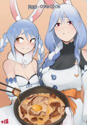 2girls animal_ears arbuzbudesh blue_hair braided_hair braided_twintails comic comic_cover comic_page female female_only food hololive hololive_fantasy hololive_japan light-skinned_female light_skin mature_female milf mother pekomama rabbit_ears twin_braids usada_pekora virtual_youtuber rating:Safe score:128 user:wirewolf