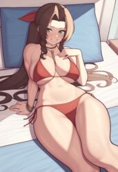  aerith_gainsborough ai_generated bedroom bikini female final_fantasy final_fantasy_vii golreq green_eyes large_breasts long_hair solo_focus  rating:explicit score: user:golreq