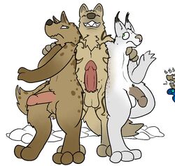 2016 aliasing anthro balls canine dollar_sign erection feline fur gnoll group hyena lizard lolori lynx male male_only mammal nervous nude penis reptile scalie seeker_(trout) simple_background smile sweat trout_(artist) voyeur rating:Explicit score:2 user:bot