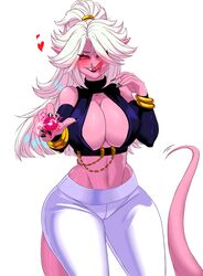 1girls android_21 big_penis cleavage dragon_ball dragon_ball_fighterz dragon_ball_z female female_only kiwiartsu long_hair looking_at_viewer looking_back navel pink_body pink_skin ponytail red_eyes solo solo_female solo_focus thick_thighs thighs tongue tongue_out white_hair wide_hips rating:Questionable score:119 user:HughthyDerg