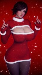 1girls 3d asian_female black_legwear bouquetman breasts brown_eyes brown_hair christmas cleavage fingerless_gloves french_nails kazama_asuka large_breasts lips makeup pantyhose red_gloves snow snowing tekken tekken_8 rating:Questionable score:140 user:ToggafNaelik