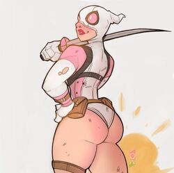 curvy explosion gwen_poole gwenpool katana large_ass marvel superhero_costume superheroine tomphelippe torn_clothes rating:Questionable score:9 user:HoadRouse10