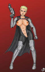 armor blaster blonde_hair blue_eyes bodysuit breasts cape captain_phasma female female_stormtrooper gray_skull large_breasts pussy scars short_hair star_wars stormtrooper the_force_awakens unzipped rating:Explicit score:51 user:PlutosLargeMember