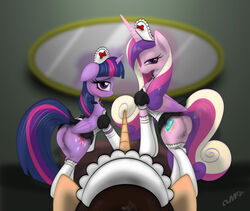 2016 alicorn animal_genitalia animal_pussy anus blush clothing costume cutie_mark equine equine_pussy feathered_wings feathers female feral friendship_is_magic fur group hair hat headgear hi_res horn inside legwear looking_at_viewer maid_uniform mammal miniferu multicolored_hair multiple_females multiple_subs my_little_pony pink_feathers pink_fur princess_cadance_(mlp) purple_eyes purple_feathers purple_fur pussy reflection socks twilight_sparkle_(mlp) uniform unknown_character wings rating:Explicit score:2 user:bot