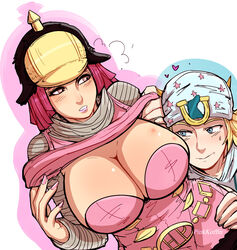 big_breasts blonde_hair breasts bug_bite female fetish hot_pants_(jjba) johnny_joestar jojo's_bizarre_adventure male pink_hair pinkkoffin showing steel_ball_run white_clothes rating:Explicit score:181 user:DeathByDishonor-__