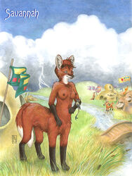 2004 avian bird black_fur blue_eyes bridge brown_fur casual_nudity cloud detailed_background female flag fox_taur fur grass group hut kacey lightning nude nudist outside reeds savannah sky smile solo_focus standing tasteful_nudity taur village white_fur rating:Questionable score:17 user:mightyhyena