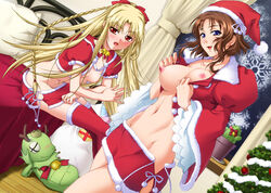 2007 black_rainbow blonde_hair blue_eyes breasts brown_hair christmas christmas_clothing christmas_hat christmas_headwear christmas_outfit christmas_tree dutch_angle game_cg kashima_aoi kashima_yuri large_breasts milf mother_and_daughter red_eyes soukan_yuugi rating:Explicit score:32 user:bot