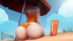 1girls 3d absurdres alternate_ass_size ass beach_umbrella big_ass breadblack bubble_butt dat_ass female female_only highres huge_ass large_ass lifeguard_tracer looking_at_viewer looking_back lube lube_bottle overwatch pawg solo solo_female swimsuit tracer rating:Questionable score:647 user:justausername