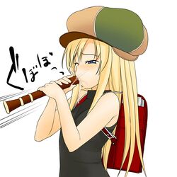 a1 backpack bag blonde_hair blue_eyess bust cabbie_hat clothing hat innuendo instrument kaleido_star layla_hamilton musical_instrument randoseru recorder_(musical_instrument) sexually_suggestive solo wink woodwind_instrument rating:Explicit score:11 user:bot