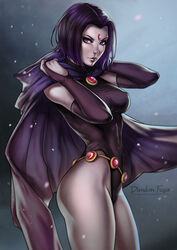 1girls breasts bridal_gauntlets cape dandon_fuga dc dc_comics female female_only forehead_mark grey_skin leotard looking_at_viewer purple_hair rachel_roth raven_(dc) smooth_skin solo straight_hair teen_titans rating:Explicit score:226 user:masternoobcake