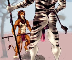 anthro balls big_penis duo fur furry furry_only lion loincloth male penis tribal zebra rating:Explicit score:4 user:usernam