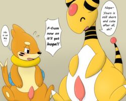 ampharos animal_genitalia brown_background buizel comparing comparing_penis duo english_text feral genital_slit iro_suzume male nintendo penis pokemon simple_background slit small_penis_humiliation tapering_penis text translated video_games ぃろすずめ rating:Explicit score:6 user:bot