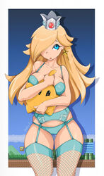 1girls 1other curvy cute female female_focus hugging krakenparty lingerie long_hair luma mario_(series) nintendo princess_rosalina standing super_mario_bros. super_mario_galaxy underwear underwear_only rating:Questionable score:77 user:Freezer88